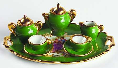 Limoges Miniature Figurines & Giftware Tea Set-Green - No Box