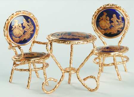 Limoges Miniature Figurines & Giftware Table With Two Chairs-Cobalt Blue - No Box