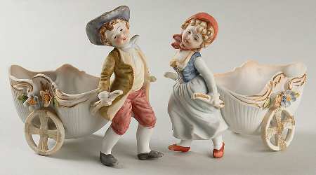 Ardalt Figurines Boy & Girl W/Wagons-Pair - No Box