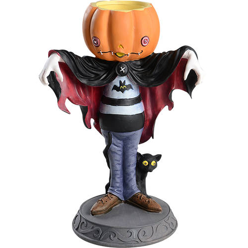 Halloween Figurines Spooky Pumpkin Candle Holder-Resin - No Box