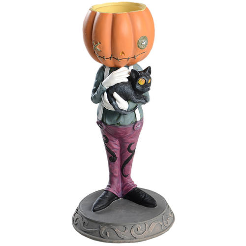 Halloween Figurines Gentleman Pumpkin Candle Hld-Resin - No Box