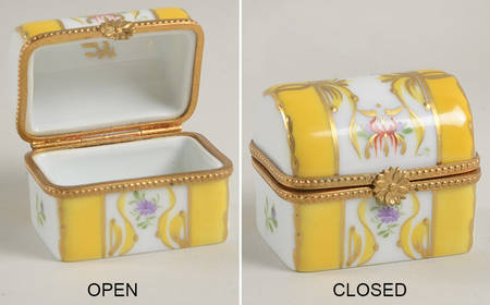 La Seynie Limoges Boxes Yellow Chest - Gold Flower Closure - No Box