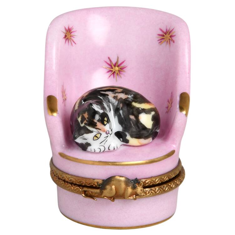 La Seynie Limoges Boxes Cat In Chair - No Box