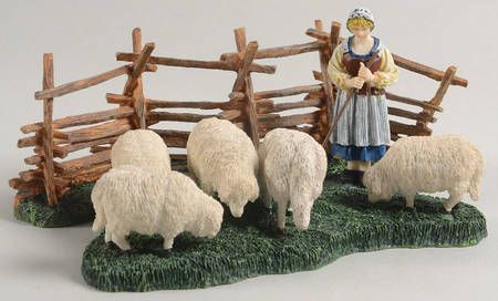 Williamsburg (Large) Sheep, Shepherdess & Splitrail Fence - No Box