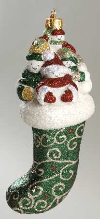 Mattarusky Ornaments Snowfamily Stocking-Green Filgree - Boxed