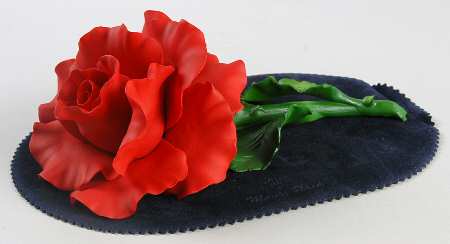 Capodimonte Porcelain Flowers Red Rose-Single/Large W/Stem - With Box