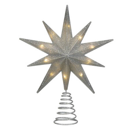 Metal Tree Toppers Silver Glitter Star - Lit - No Box