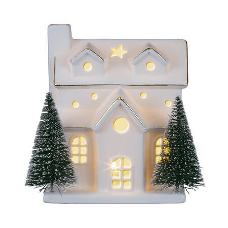 Christmas Figurals Ceramic House With Trees - No Box