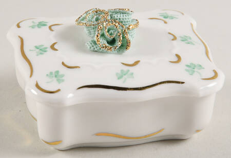 Irish Dresden Giftware Lace Bow Shamrock Box - No Box