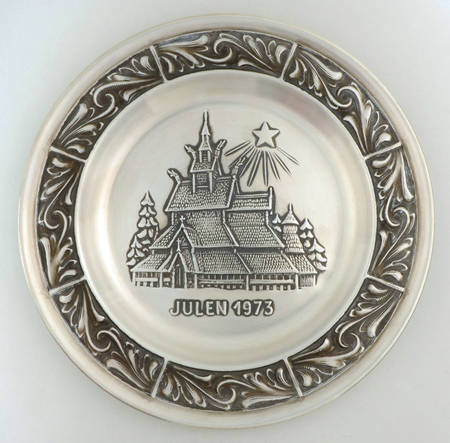 Norwegian Pewter Christmas Plate Borgund Stave Church  - No Box
