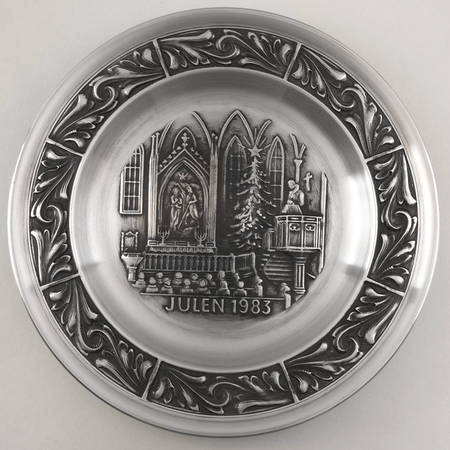 Norwegian Pewter Christmas Plate Christmas 1983 - No Box
