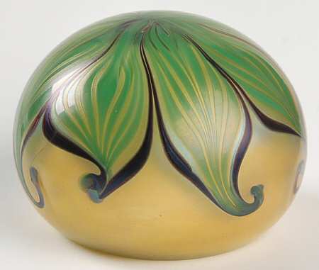 Orient & Flume Paperweight Yellow With Green Leaves Design - Boxed