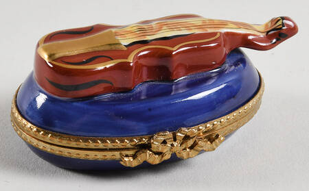 PEINT MAIN LIMOGES BOX Red Violin On Blue - Boxed