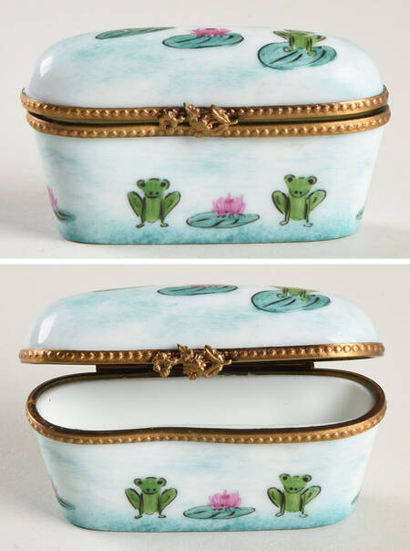 PEINT MAIN LIMOGES BOX Oval Box Frogs Lily Pad - Nb785, No Box