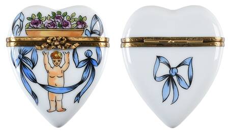 PEINT MAIN LIMOGES BOX Heart-Cherub - Nb859, No Box