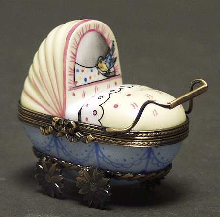 PEINT MAIN LIMOGES BOX Baby Carriage-Yellow - No Box