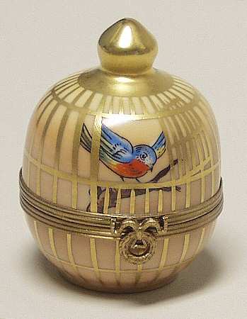 PEINT MAIN LIMOGES BOX Bird Cage/Round - No Box