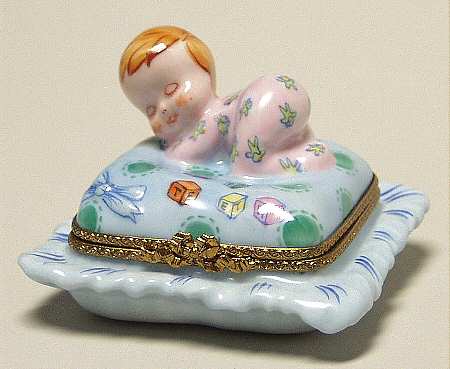 PEINT MAIN LIMOGES BOX Baby On Blue Pillow - No Box