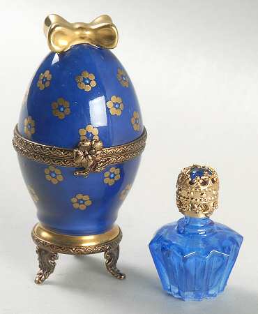 PEINT MAIN LIMOGES BOX Egg Box-Blue W/ Flacon - No Box