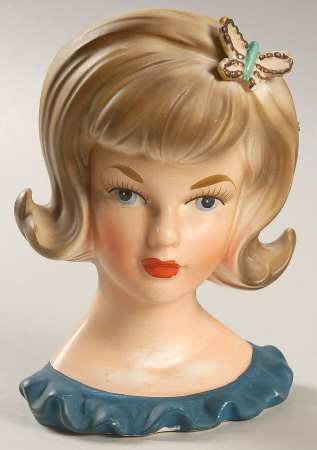 Parma of Japan Head Vase Teen Butterfly/Blu Ruffle Dres - No Box