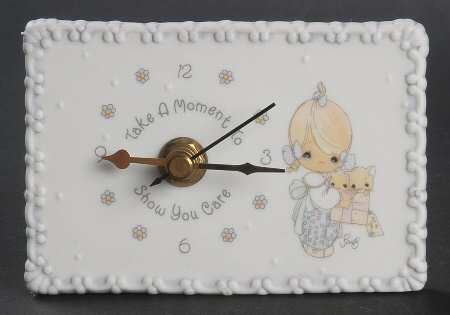 Precious Moments Mini Desk Clocks Girl With Kittens - No Box