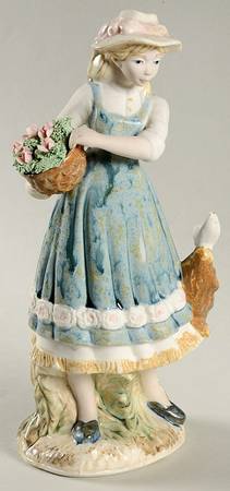 Porcelana Artistica Levantina Figurines Girl W/ Basket Of Flowers - No Box