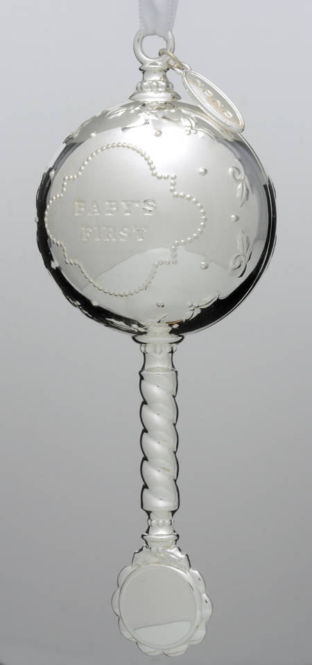 Babys First Christmas-Silverplate Baby's First Rattle - Boxed