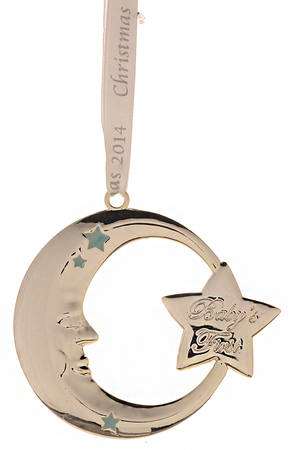 Babys First Christmas-Silverplate Moon With Blue Stars - No Box