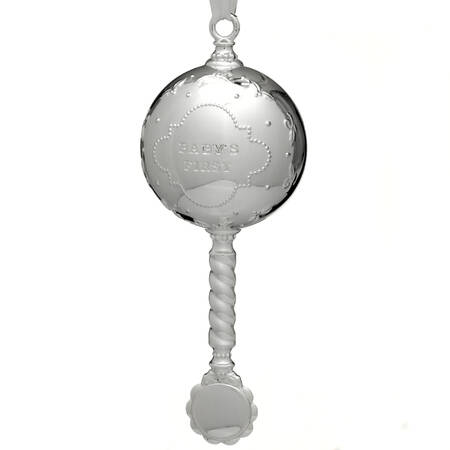 Babys First Christmas-Silverplate Baby's First Rattle - Boxed