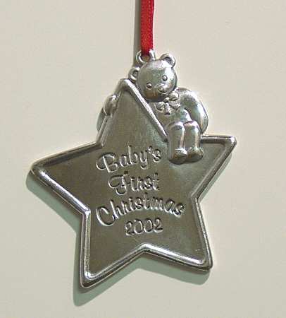 Babys First Christmas-Silverplate Teddy Bear On Star - Boxed