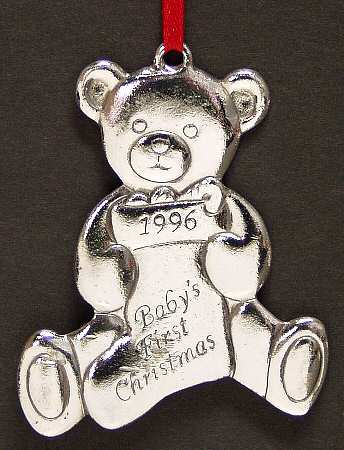 Babys First Christmas-Silverplate Teddy Bear With Stocking - No Box