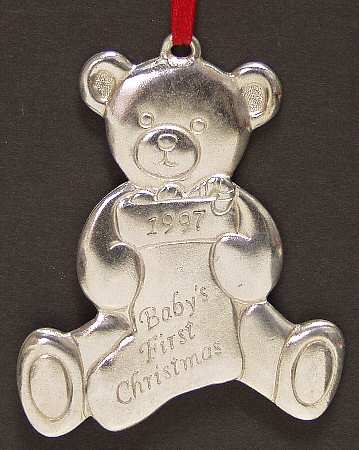 Babys First Christmas-Silverplate Teddy Bear With Stocking - Boxed