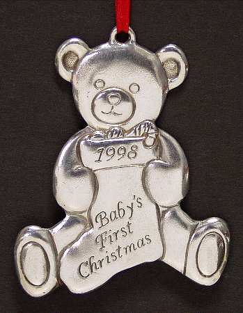 Babys First Christmas-Silverplate Teddy Bear With Stocking - No Box