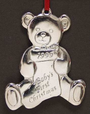 Babys First Christmas-Silverplate Teddy Bear With Stocking - Boxed