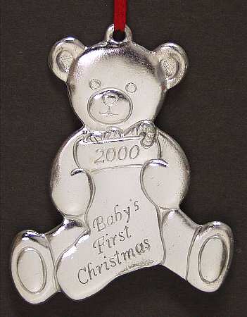 Babys First Christmas-Silverplate Teddy Bear With Stocking - Boxed