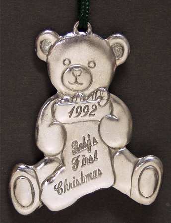 Babys First Christmas-Silverplate Teddy Bear With Stocking - With Box