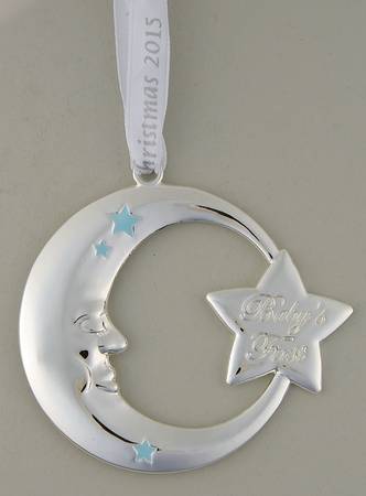 Babys First Christmas-Silverplate Moon With Blue Stars - Boxed