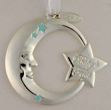 Babys First Christmas-Silverplate Moon With Blue Stars - No Box