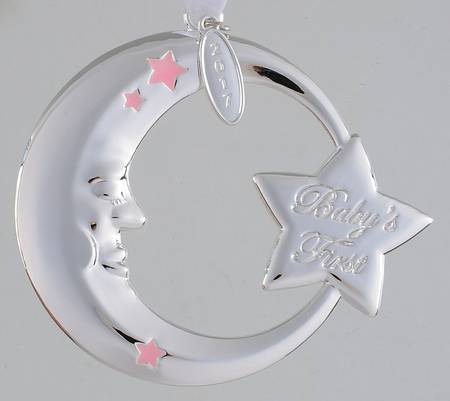Babys First Christmas-Silverplate Moon-Pink - No Box