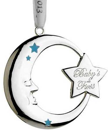 Babys First Christmas-Silverplate Moon With Blue Stars - Boxed