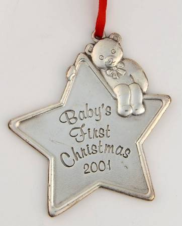 Babys First Christmas-Silverplate Teddy Bear On Star - No Box