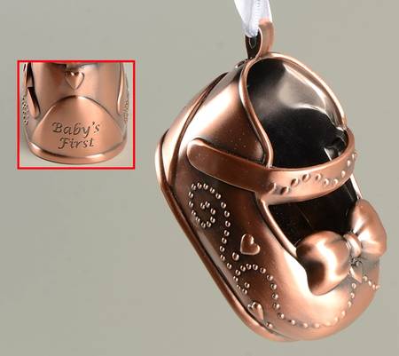 Babys First Christmas-Silverplate Girls Baby Shoe -  Bronze - No Box