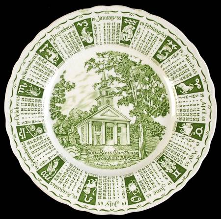 Royal Staffordshire Calender Plate Early American Town Meeting House - No Box 65c