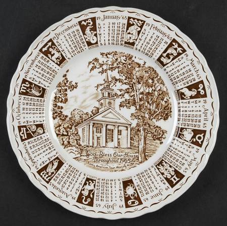 Royal Staffordshire Calender Plate Early American Town Meeting House - No Box 65a