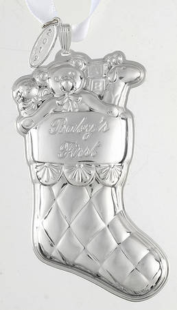 Babys First Christmas-Sterling Stocking With Date Tag - Boxed