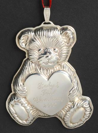 Babys First Christmas-Sterling Teddy Bear W/Engraved Heart - No Box