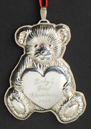 Babys First Christmas-Sterling Teddy Bear W/Engraved Heart - Boxed