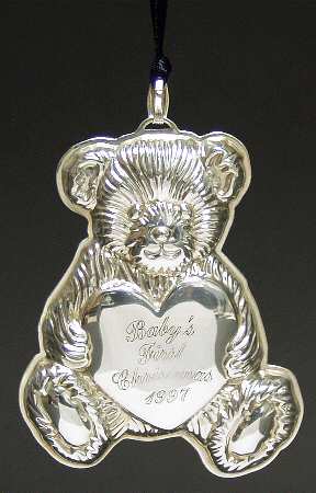 Babys First Christmas-Sterling Teddy Bear W/Engraved Heart - No Box