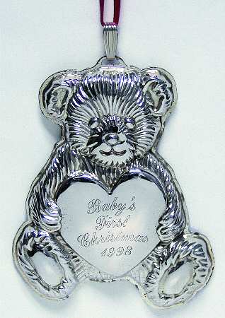 Babys First Christmas-Sterling Teddy Bear W/Engraved Heart - Boxed