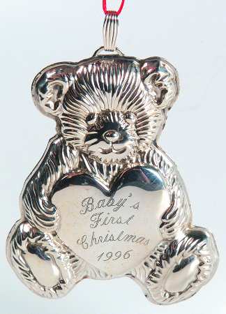 Babys First Christmas-Sterling Teddy Bear W/Engraved Heart - No Box